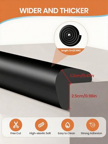 6.56FT L-Shape Baby Corner Protector Guards, Pre-Taped, 0.47''Thick | Edge Safety Bumpers for Furniture & Sharp Table Corners, with 6 Corners, Waterproof Soft Foam Adhesive Guard Cushion, Black - color: Black, size: 0.47''Th (6.56ft)