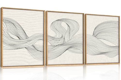 HPNIUB Neutral Abstract Beige Wave Framed Wall Art Set,Minimalist Black Line Wave Wall Decor,Modern Geometric Art Print,Boho Textured Artwork for Living Room, Bedroom,Office-12 x16 x3 - color: Abstract Lines Wall Art, size: 12"L x 16"W