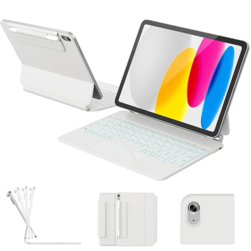 RAYMCRAFT for iPad 11th(A16, 2025)/10th Generation Case with Keyboard, Magic Keyboard 2022, Springy Backlit Keys, Stain-Resistant Surface, Multi-Touch Trackpad, White - color: White