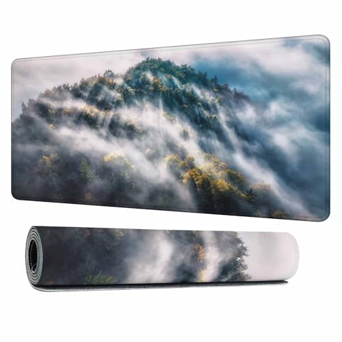 Foggy Landscape Full Desk Mouse Pad Mountain Clouds Sunrise Hills Trees Spring Large Gaming Mousepad for Keyboard PC.Home,Office 35.4"X15.7" - color: foggy landscape