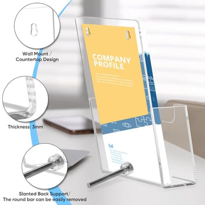 Clear Acrylic Brochure Holder, Wall Mount & Desktop Menu Display Stand | 4 Pack | 3mm Thick | Hardware Included | Sturdy & Stable | Fits Trifold Flyers, Booklets | For Hotel, Church, Reception Desks - color: 4 Pack, size: 4.3*7.8inch