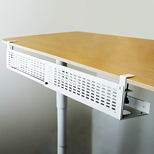 AEONS Under Desk Cable Management Tray Kit - Horizontal Adjustable up tp 41” Desk Organizer Removable C Clamp Mount Reversiable Computer Cord Raceway and Modesty Panel for Large Table, White/Beige - style: 41" White