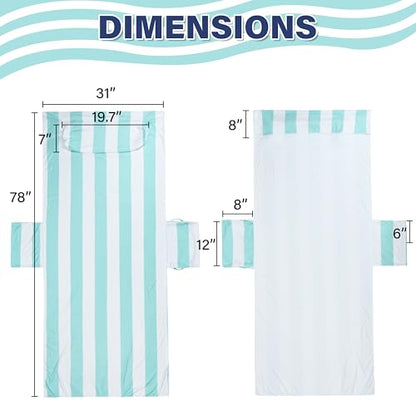 Tirrinia Lounge Chair Towel Cover with Fitted Top Pocket, DIY Pillow Design (Stuff with Clothes or Towels), Beach Chair Cover for Pool Lounge Chairs, Chaise Lounge Towel Cover, Soft & Quick Dry - color: Blue Stripe