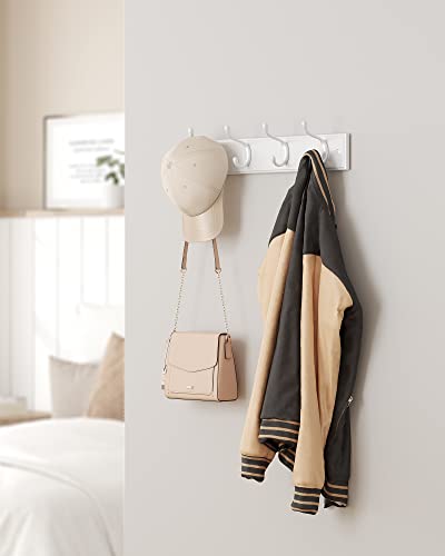 SONGMICS Wall-Mounted Coat Rack, Hook Rack, 4 Dual Metal Hooks, for Coats, Bags, Keys, in the Entryway, Bedroom, Living Room, White ULHR23WT - color: White, size: 1 Pack-4 Hooks