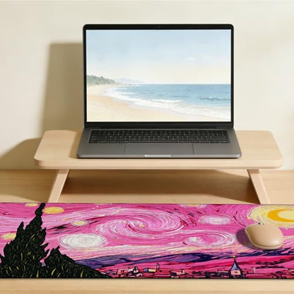 Pink Starry Night Gaming Mouse Pad with Stitched Edges Non-Slip Rubber Base Mouse Pad for Office,Computer,Keyboard,Laptop and Home Desk,31.5 x 11.8 Inch - color: Pink Starry Night, size: 11.8*31.5inch