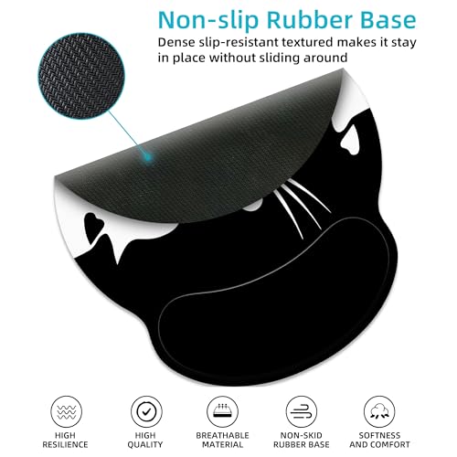 Ergonomic Mouse Pad with Wrist Support,White and Black Cat Mouse Pad with Wrist Rest,Relieve Wrist Pain Mousepad Non-Slip Rubber Base,Mouse Pads for Desk,Computers,Laptop,Office,Home,Accessories - color: White And Black Cat