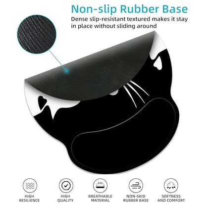 Ergonomic Mouse Pad with Wrist Support,White and Black Cat Mouse Pad with Wrist Rest,Relieve Wrist Pain Mousepad Non-Slip Rubber Base,Mouse Pads for Desk,Computers,Laptop,Office,Home,Accessories - color: White And Black Cat