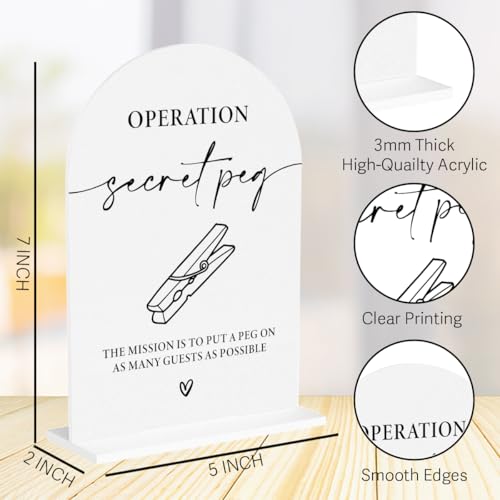 Wedding Peg Game Sign Operation Secret Peg Party Game Acrylic Arch Wedding Bridal Shower Baby Shower Welcome Table Signs for Ceremony and Reception 7 x 5 Inches Decor1324 - color: Peg