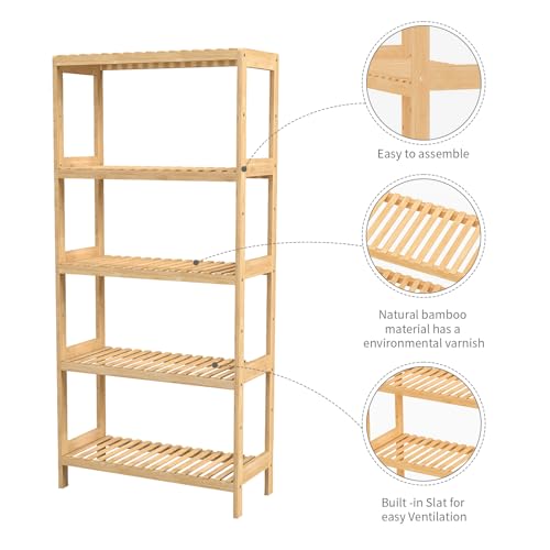 Bamboo Shelf,Bamboo Shelf Stand Utility Storage Shelf Multifunctional Bathroom Kitchen Living Room Holder Plant Flower Stand (5-Tier) - size: 5-Tier-1