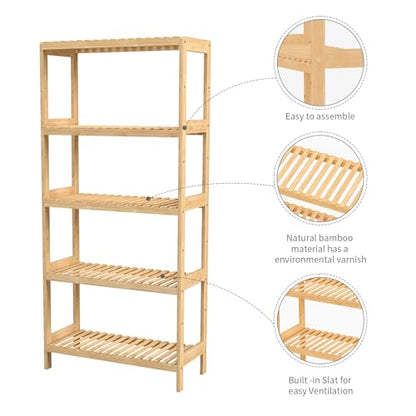 Bamboo Shelf,Bamboo Shelf Stand Utility Storage Shelf Multifunctional Bathroom Kitchen Living Room Holder Plant Flower Stand (5-Tier) - size: 5-Tier-1