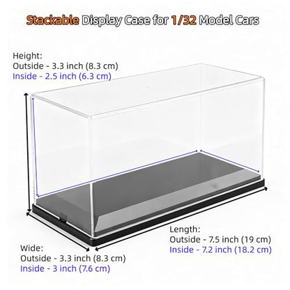 Model Car Display Case, 1:32 Scale Acrylic Display Box for Cars, Stackable Dustproof Storage Boxes for Collectibles, Figures and Memorabilia, 7.5 x 3.3 x 3.3 inch - size: 7.5 x 3.3 x 3.3 inch