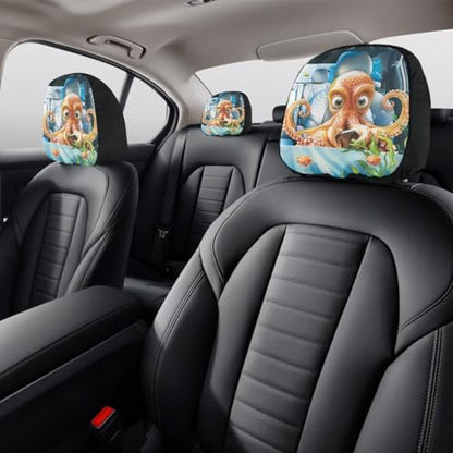 Funny Devilfish Car Seat Headrest Protector Set of 2 Pcs Vehicle Seat Pillow Covers Stretchy Auto Seats Headrest Cover Universal Auto Interior Accessories - color: Funny Devilfish