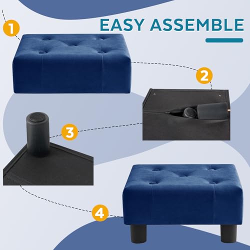 Small Foot Stool Ottoman, Velvet Footstool Ottoman Foot Rest for Couch, Rectangle Footstools and Ottomans Small for Living Room, Entryway and Bedroom (Blue) - color: Blue (Velvet)