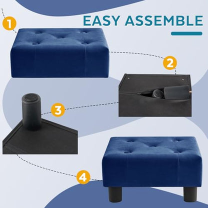 Small Foot Stool Ottoman, Velvet Footstool Ottoman Foot Rest for Couch, Rectangle Footstools and Ottomans Small for Living Room, Entryway and Bedroom (Blue) - color: Blue (Velvet)