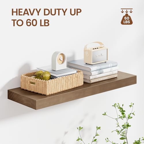 Heimlove Solid Wood Floating Shelves 24 inch, 8 Inch Deep Display Shelves Set of 2, Wall Mounted Floating Shelf with Invisible Brackets for Bathroom Bedroom Kitchen Living Room - American Walnut - color: American Walnut, size: 24”Wx8”Dx1.6”H