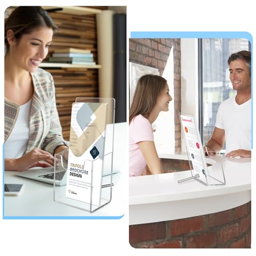 Clear Acrylic Brochure Holder, Wall Mount & Desktop Menu Display Stand | 4 Pack | 3mm Thick | Hardware Included | Sturdy & Stable | Fits Trifold Flyers, Booklets | For Hotel, Church, Reception Desks - color: 4 Pack, size: 4.3*7.8inch