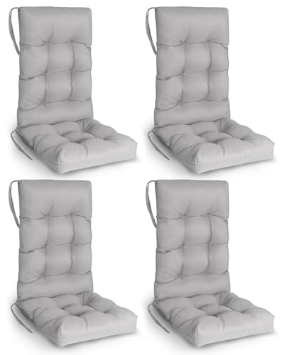 GREENVINES Rocking Chair Cushions Set of 4 | Polyester | Waterproof | Outdoor High Back Rocker Chairs Cushion | Seat with Ties | Non-Slip | Thickened Pad for Patio | 46.5" x 18.5" x 4.3" | Grey - color: Gray, size: 4PCS