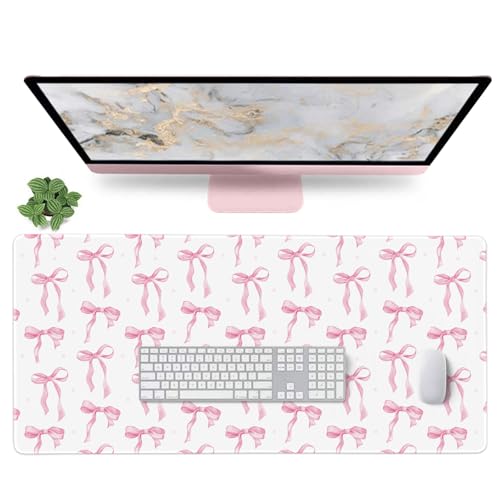 Large Desk Mat with Pink Bows, Cute Mouse Pad Pink Keyboard Mat for Computer Laptop Non-Slip Rubber Base, Girly Office Mat Desktop Pad Office Supplies Accessories for Teen Girls Women 35.4 x 15.7in - color: Pink, size: 35.4" x 15.7"