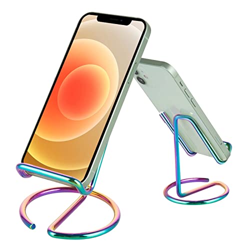 ROPOSY Cell Phone Stand for Desk, Cute Metal Rainbow Cell Phone Stand Holder Desk Accessories, Compatible with All Mobile Phones, iPhone, iPad - color: rainbow, size: 1 pack