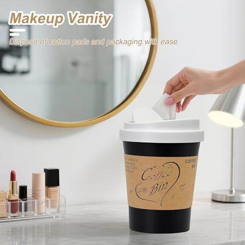 Soddeph Plastic Mini Trash Can with Swing-Top Lid, 0.9 Gallon Desktop Waste Bin for Coffee Table, Office, Small Countertop Wastebasket for Counter, Vanit (White Lid + Black Can, Small) - color: White Lid + Black Can