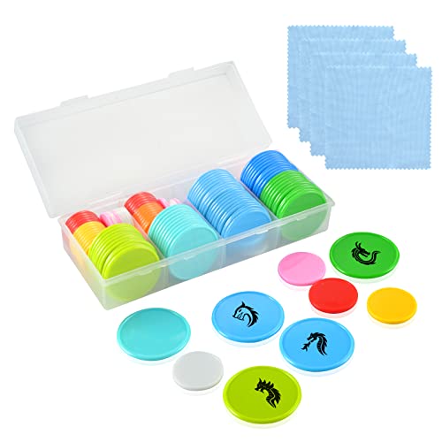 DLUGOPIS 100 Pcs 1 Inch Dry Erase Tokens Game Tokens Set Dry Erase with A Storage Box and 4 Wipes Reusable Game Discs for Tabletop Games DIY Plastic Counters Chips 1Inch and 1.5 Inch - size: 1 Inch and 1.5 Inch