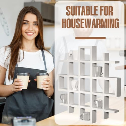 Suzile Oversize Coffee Mug Display Rack Wooden Display Shelves Rustic Wooden Floating Curio Shelf Travel Wall Mounted Coffee Mug Rack Holder Shadow Box Shelf(5.1x5.1x3in,White) - color: White