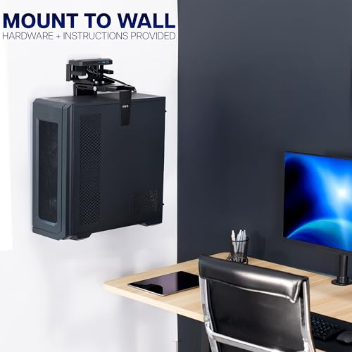 VIVO Adjustable Clamp-On Desk and Wall Installation Gaming PC Mount, USB Ports, Large Computer Case CPU Holder with Swivel Action and Secure Locking, Holds 44 lbs, Black, MOUNT-PCC2L