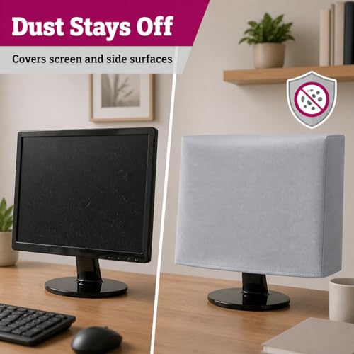 Computer Monitor Dust Cover - 22 to 24 Inch LCD Flat Screen HD Protector [Antistatic, Water Resistant, Heavy Duty Fabric, Silver] by DigitalDeckCovers - size: Fits 22 to 24" LCD