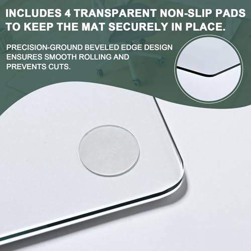 Tempered Glass Chair Mat 60" x 48" - 1/5" Thick, Heavy Duty, Anti-Slip Pads, for Office Chairs on Carpet or Hard Floorr with 4 Anti-Slip Pads, Rolling Glass Chair Mat - size: 60" x 48"