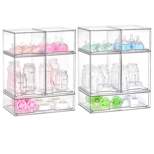 Vtopmart 10 Pack Baby Bottle Organizer Set, Stackable Storage Drawers Ideal for Kichen Countertop, Vanity, Bathroom, Cabinet, Pantry Organization - style: 4 Small+4 High+2 Wide