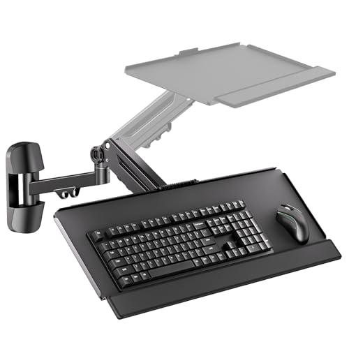 Wall Mount Keyboard Tray- Keyboard and Mouse Stand & Monitor Mount Arm,Height Adjustable Typing Platform Holds up to 26.4 lbs,Black