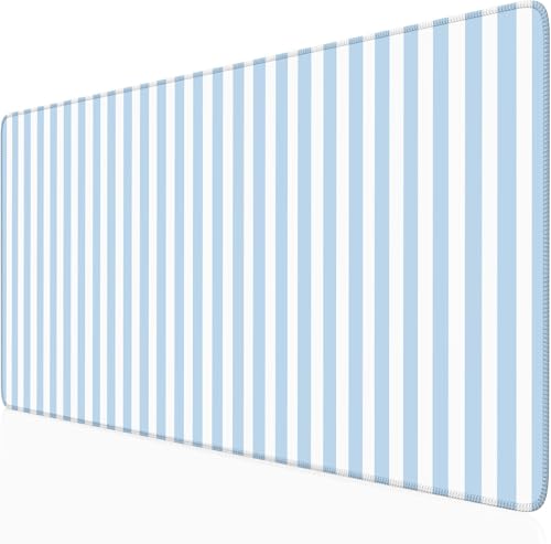 Blue Striped Desk Mat Cute Pastel Large Mouse Pad Kawaii Aesthetic Extended Mat for Home Office Desk Decor Cozy Gaming Keyboard Pad 31.5 X 15.7 - color: A2- Blue Strip