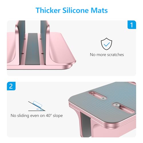 OMOTON Vertical Laptop Stand Holder, Desktop Aluminum Stand for MacBook with Adjustable Dock Size, Fits All MacBook, Surface, Chromebook and Gaming Laptops (Up to 17.3 inches), Rose Gold - color: RoseGold