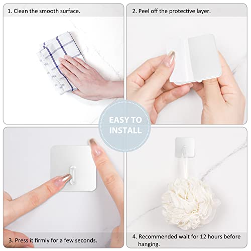 VIS'V Adhesive Hooks for Shower Wall, Heavy Duty, White, 4 Pcs | Metal Material, Compact Design, Peel and Stick, 2 Extra Adhesive Strips, for Bathroom Kitchen Livingroom Office RV - color: White