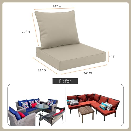 Favoyard Outdoor Seat Cushion Set 24 x 24 Inch Water-Resistant & Fade-Resistant Patio Furniture Cushions with Removable Cover Deep Seat & Back Cushion with Tie Straps for Chair Sofa - color: Beige, size: 24 x 24 Inch