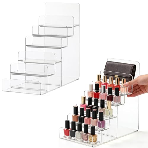 Cabilock 6-Tier Clear Acrylic Display Stand - Multi-Level Wallet Organizer for Sunglasses and Purse Display, Tiered Perfume & Cologne Stand for Men, Slim Riser for Artist Alley & Vendor Craft Show - size: 6 Tier Clear