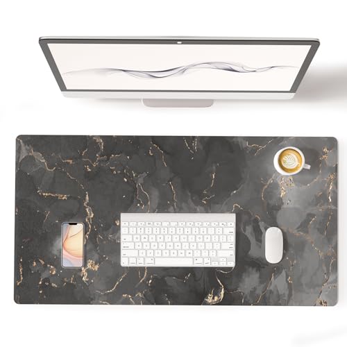 Colorful Star Black Marble Large Mouse Pad, Waterproof Office Desk Mat, Non-Slip Computer Gaming Mouse Pad, XXL PC Laptop Protector Pads, PU Leather Desk Writing Pads for Office Home, 31.5" x 15.7" - color: Black Gold Marble, size: 31.5" x 15.7"