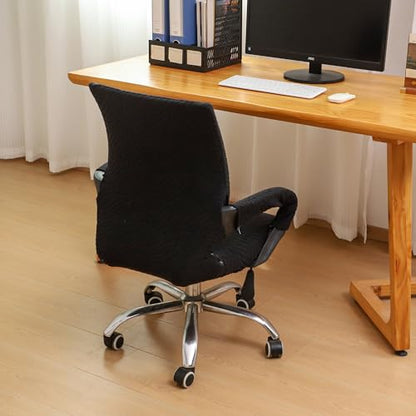 Small Office Chair Cover with Zipper Armrest Cover 18Inch Wide Stretch Black Jacquard Desk Computer Chair Covers with Arm Washable - color: Jacquard L-black, size: Small