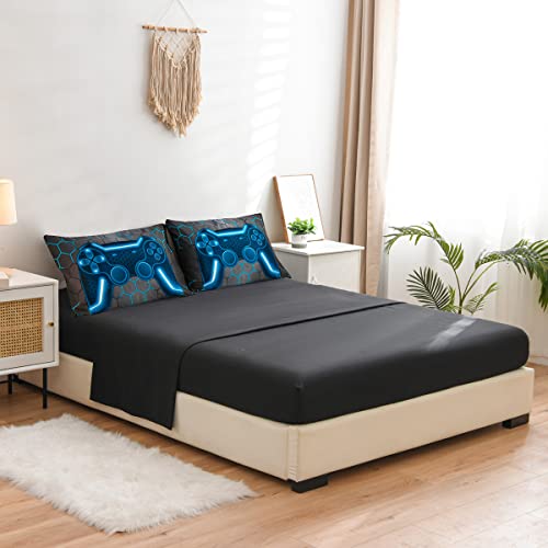 NTBED Game Console Comforter Set for Boys Girls Kids Geometric Lightweight Microfiber Bedding Sets (Blue, Full 5Pcs) - color: Blue, size: Full