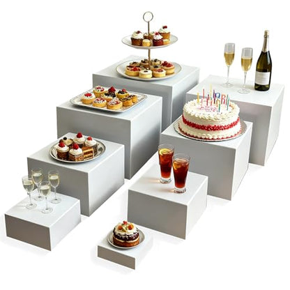 6PCS Buffet Risers,acrylic display risers,Dessert table display set.Display Racks for Gatherings,Catering,Jewelry,and Collectibles (3in to 10in white) - size: 3in to 10in white