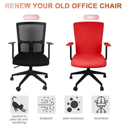 Tallew 4 Pcs Office Chair Covers Set Computer Universal Protective Stretchable Chair Seat Covers Desk Armrest Slipcovers Pads Office Cushion Backrest for Rotating (XL,Red) - color: Red