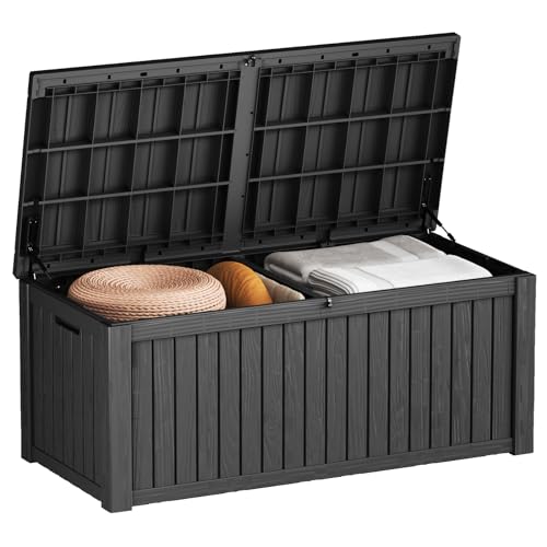 Outdoor Storage Box Waterproof Large, 180 Gallon Lockable Resin Deck Box, Patio Storage Bin for Pool Accessories Cushion Furniture, Garden Tools, UV-Resistant Outside - color: Black, size: 180 Gallon