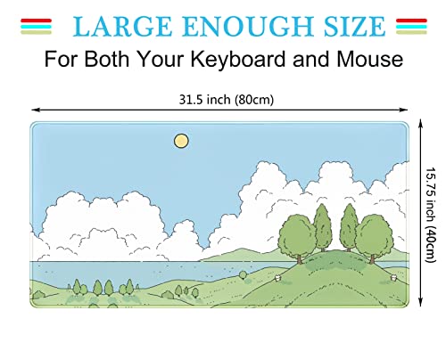 Cute Anime Desk Mat Kawaii Mousepad, Anime Street Aesthetics Desk Pad XXL, Japanese/Korean Lo-fi Drawing, Cute Green Blue Nature Mouse Pad Computer Keyboard Mat, Office Desk Pad Protector - color: A-cyan Cute Anime