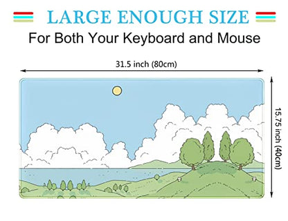 Cute Anime Desk Mat Kawaii Mousepad, Anime Street Aesthetics Desk Pad XXL, Japanese/Korean Lo-fi Drawing, Cute Green Blue Nature Mouse Pad Computer Keyboard Mat, Office Desk Pad Protector - color: A-cyan Cute Anime