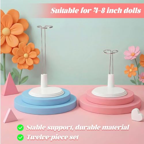 12pcs Adjustable Doll Stand Compatible with labubu, 4 to 6.8 Inch Dolls Plastic Stand Holder with Waist Clip, Figure Stands Stable Support for Mini Bears Collectible Photography Display