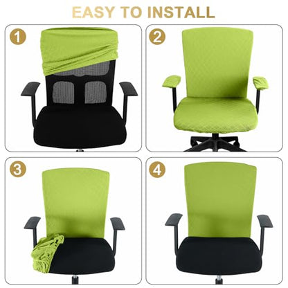 Tallew 4 Pcs Office Chair Covers Set Computer Universal Protective Stretchable Chair Seat Covers Desk Armrest Slipcovers Pads Office Cushion Backrest for Rotating(Lemon Green) - color: Lemon Green