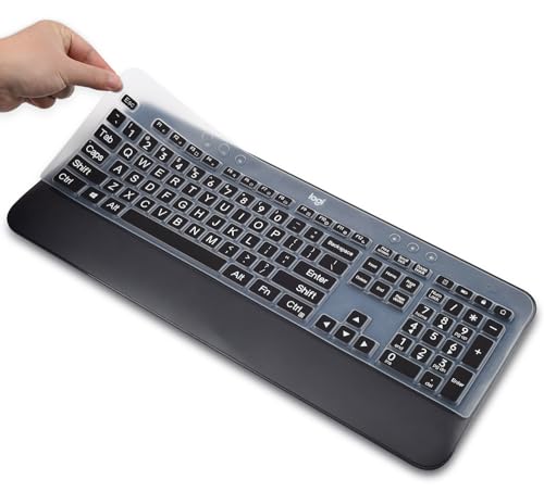 Keyboard Cover Skin for Logitech MK540 MK545 Keyboard Skin for Logitech MK545 MK540 Wireless Keyboard Cover Protector Skin, Logitech MK545 MK540 Accessories, Black-Large Print - color: Black, size: MK545 MK540