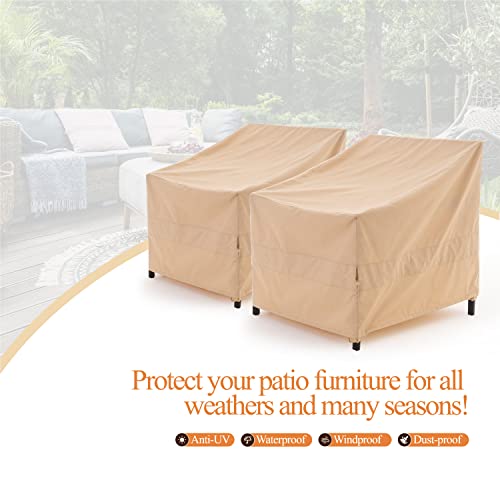 WJ-X3 Patio Chair Cover Waterproof, 33W x 35D x 36H, Beige, 2-Pack | Outdoor Lounge Cover, Heavy Duty, Lawn Patio, Mid-Cinch Fit, Secure Buckles, Cleaner Patio Look - color: Beige, size: 33W x 35D x 36H, 2-Pack, Lounge Chair