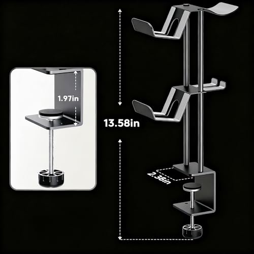 Headphone Stand with Controller Holder, Aluminum Under Desk Clamp Headset and Controller Stand - 2 in 1 Headphone Hanger for Desktop PC Gaming Accessories Organizer with PS5 Xbox Series S