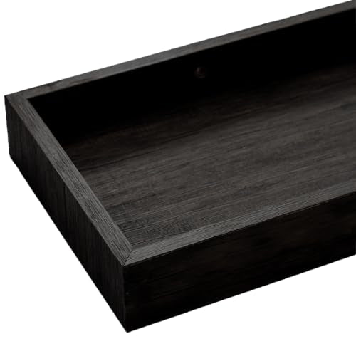 Floating Shelves with Raised Lip for Wall, 15.7 Inch Black Wooden Floating Wall Shelves, Set of 2, Wall Shelves for Bedroom Bathroom Living Room, Rustic Storage Display Shelves - color: Black